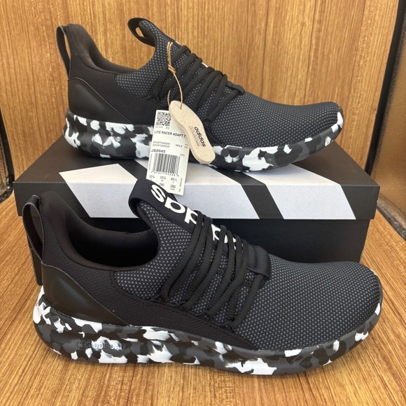 adidas Other - Adidas Lite Racer Adapt 7.0 Mens Size 11 Black White JS0045 Marbled Camo NEW